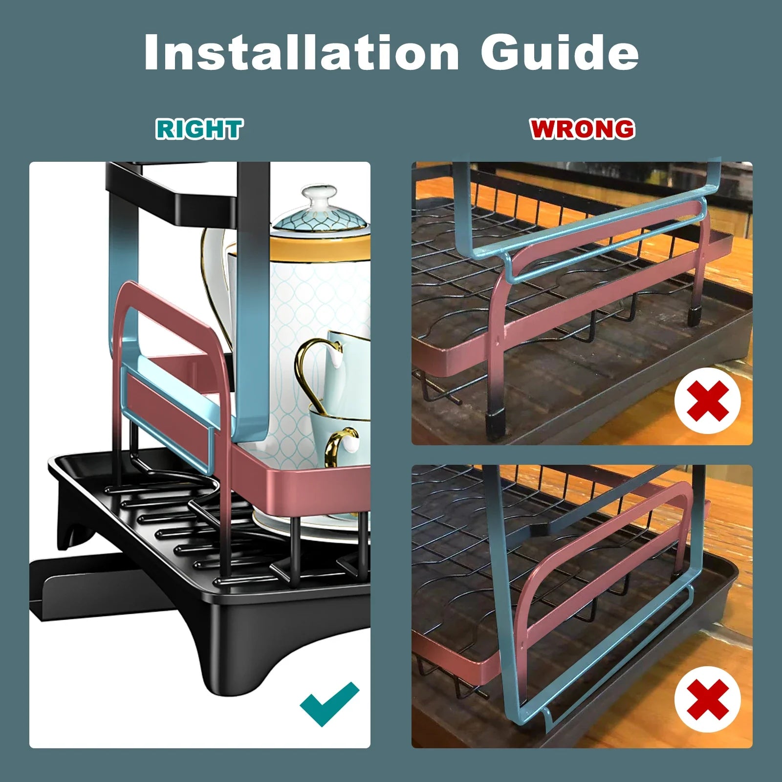2 Tier Dish Drying Rack with Utensil Holder (Random Color)