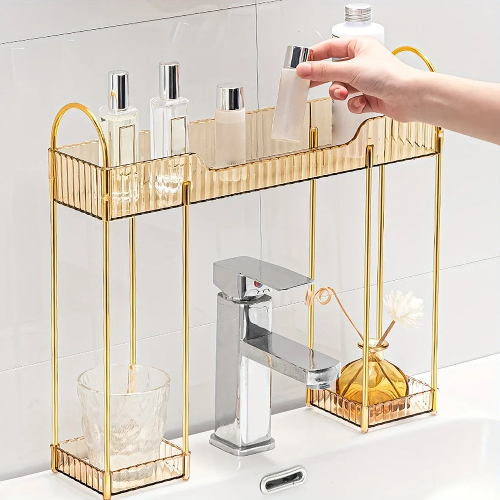 Bathroom Countertop Organizer – 2-Layer Cosmetic Storage Rack with Front Shelves