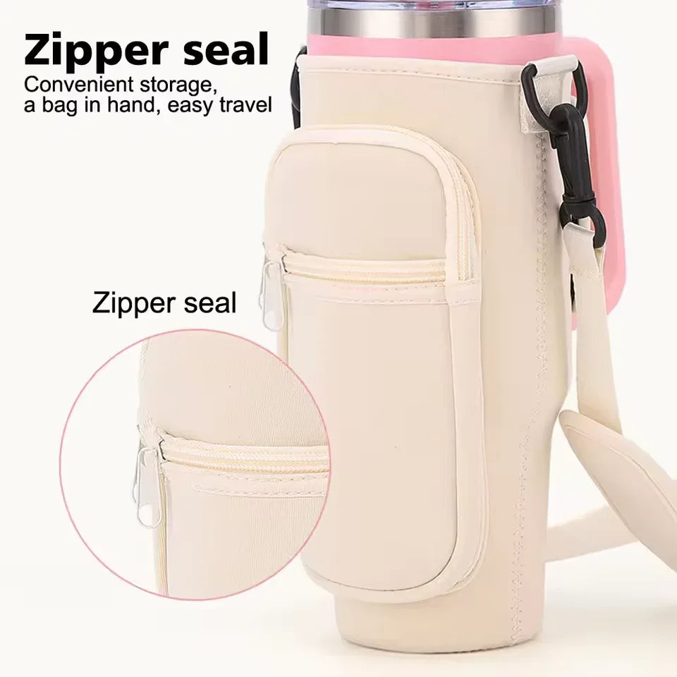 40oz Water Bottle Carrier Bag – Fits Stanley Quencher with Strap (Random Color)