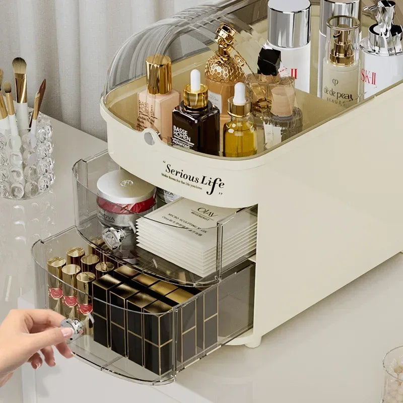 Large Capacity Cosmetics Storage Box with Dust Cover