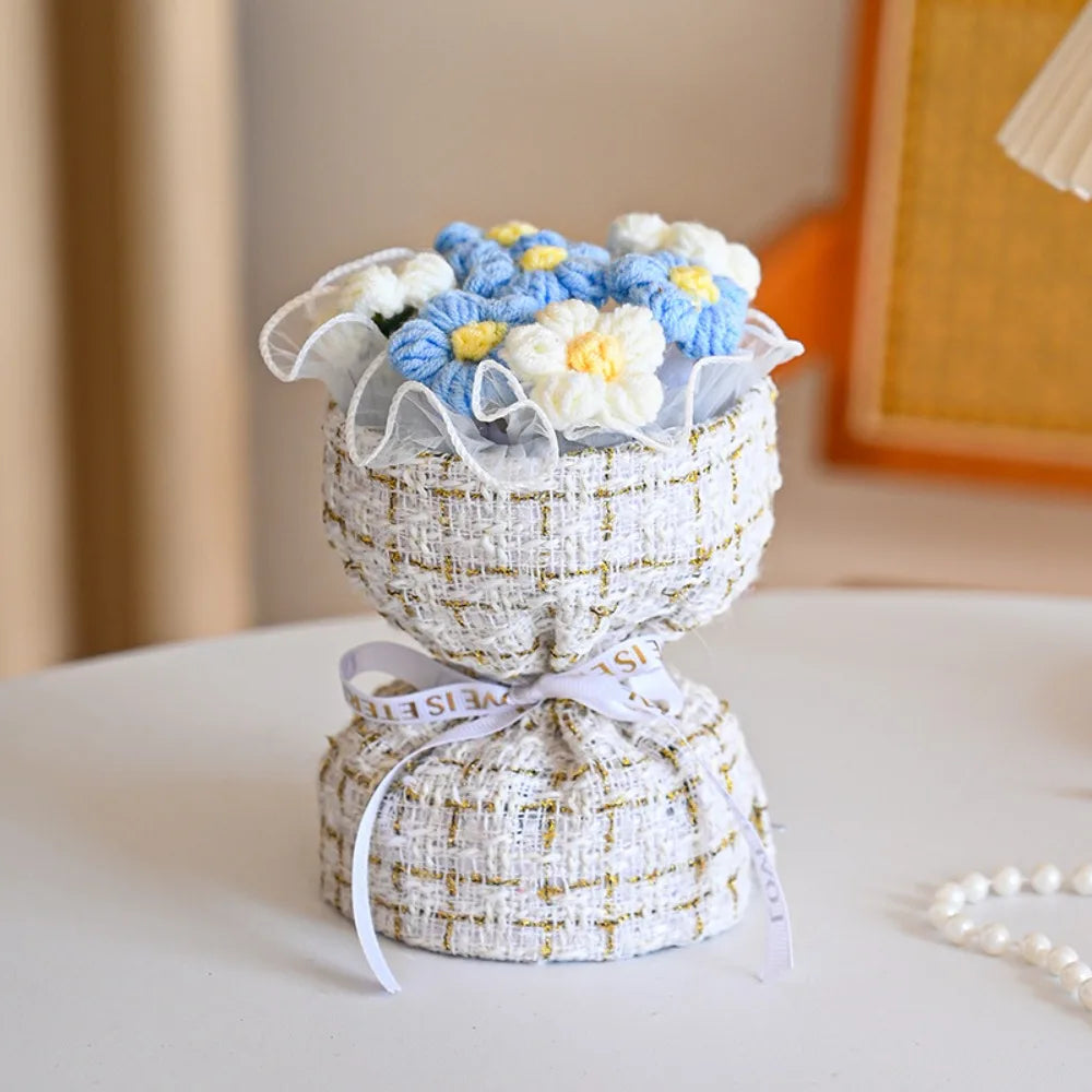 Wool Knitted Puff Flower Bouquet – Handmade Decor