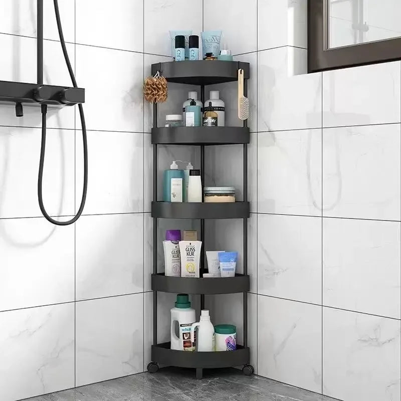 4-Layer Corner Bathroom Rack – Floor-to-Ceiling Triangle Storage Shelf