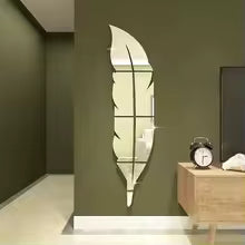 Modern Silver 3D Leaf Acrylic Mirror Wall Decor Stickers