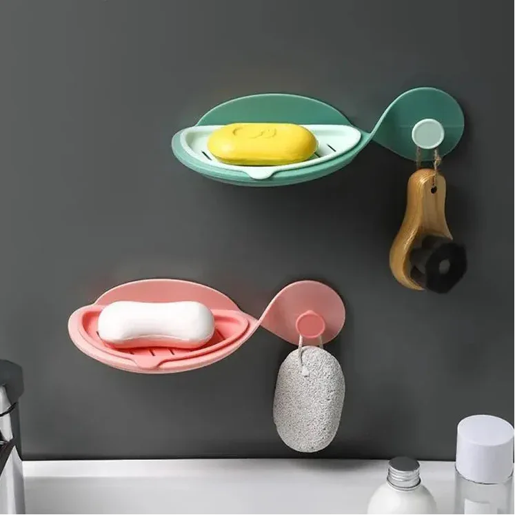 Wall Mount Double-Layer Soap Box – Adhesive Drain Rack for Bathroom (Random)