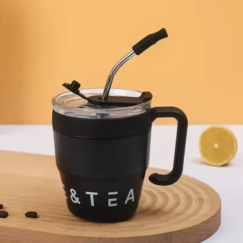 Stainless Steel Straw Lid Bottle 480ml – Hot & Cold Thermos (Random Color)