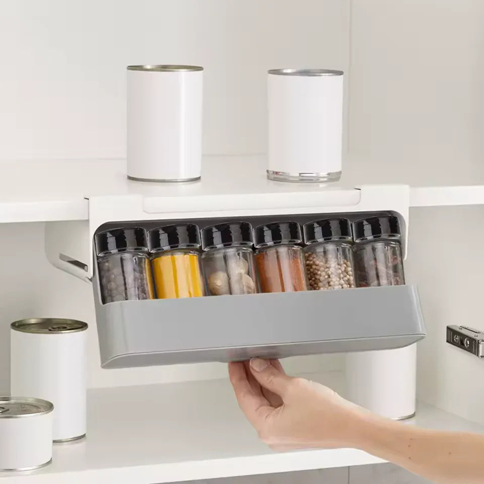 Undershelf Spice Organizer with 6 Bottles – Space-Saving Kitchen Rack