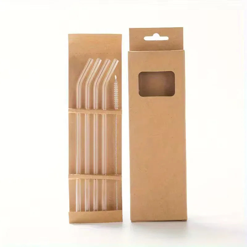 5pcs Reusable Glass Straw Set with Cleaning Brush