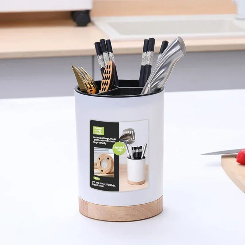 Rotatable 3-Grid Kitchen Utensil Holder – Drainer & Storage (Each)