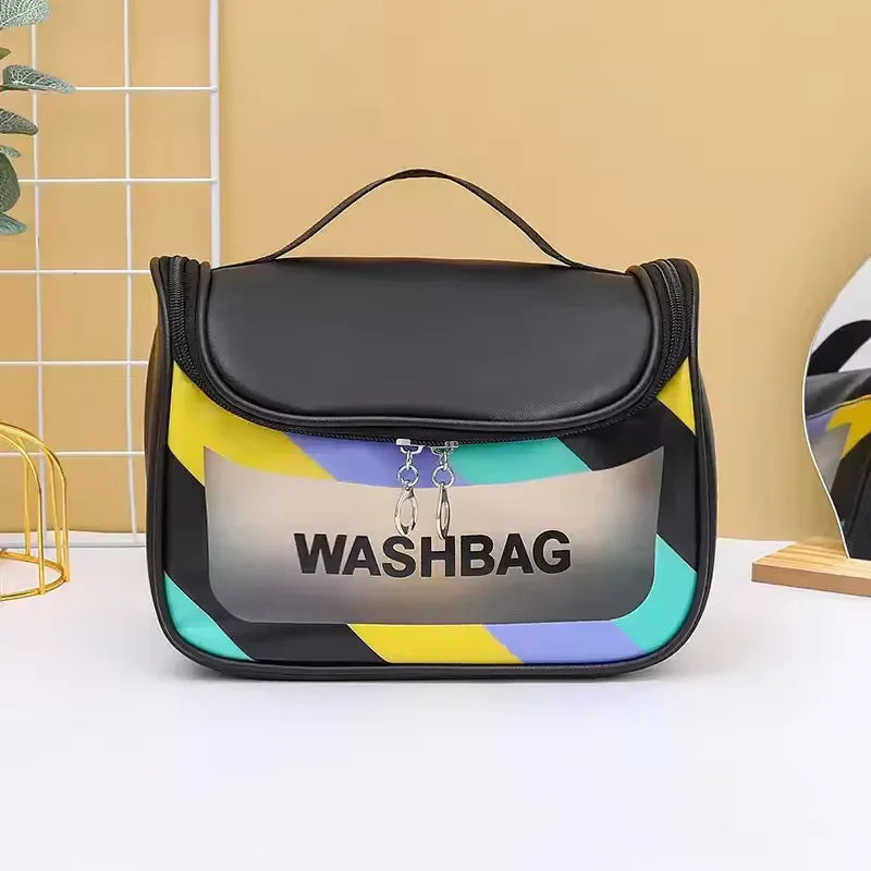 Aesthetic Transparent PU Makeup Bag – Large Waterproof Travel Washbag
