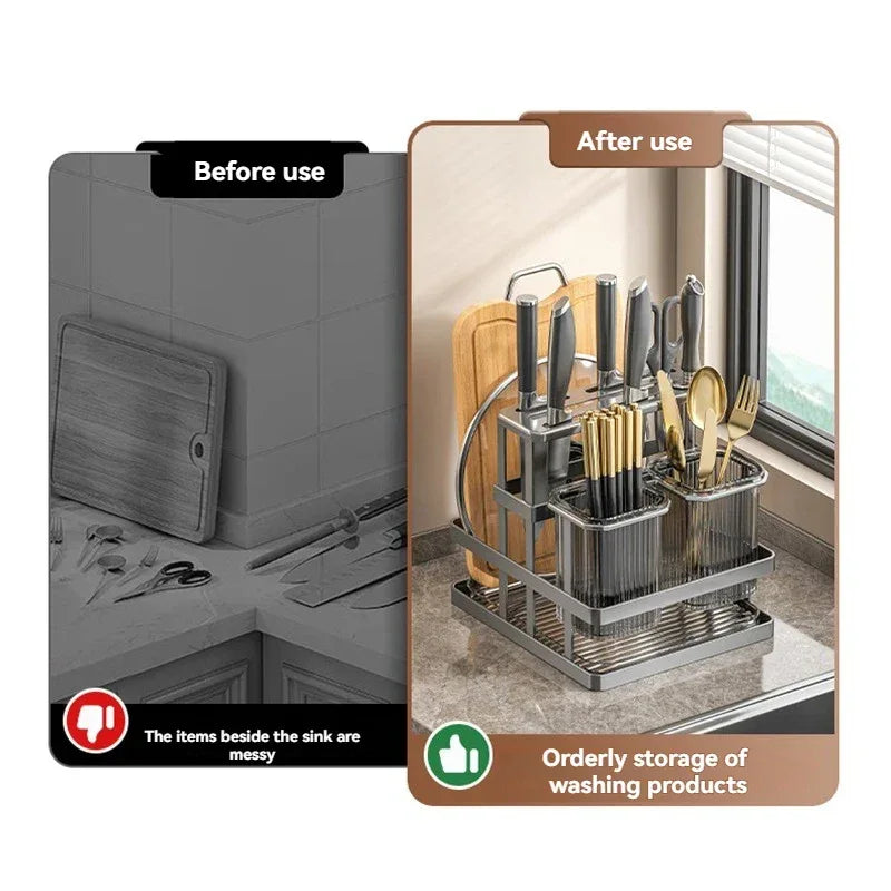Multi-Function Kitchen Storage Rack – Knife & Board Holder