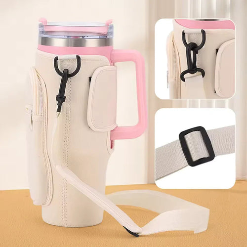 40oz Water Bottle Carrier Bag – Fits Stanley Quencher with Strap (Random Color)