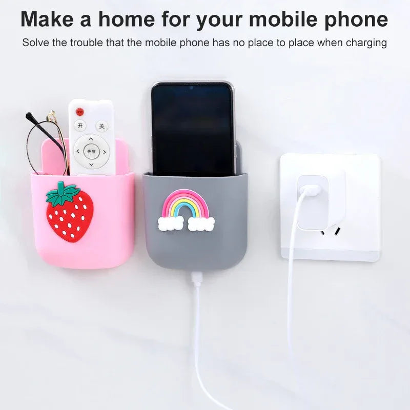 Punch-Free Wall Mounted Organizer Box – Remote & Phone Holder (Random Color)