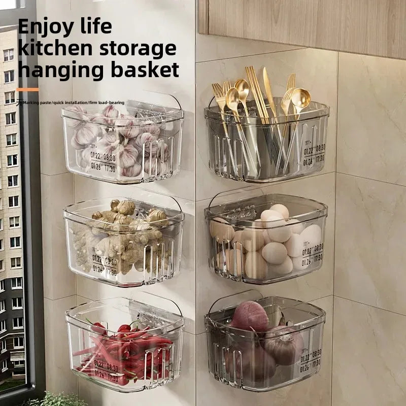 Wall Mounted Onion & Garlic Storage Box – Transparent Kitchen Organizer