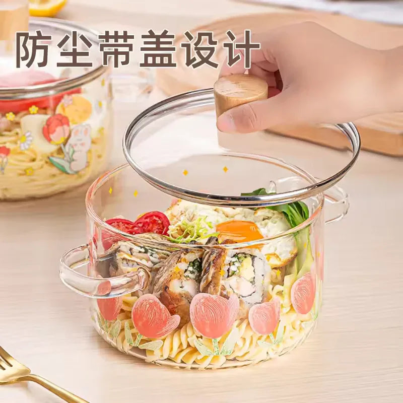 Printed High Borosilicate Glass Pot – Heat Resistant Cooking Bowl
