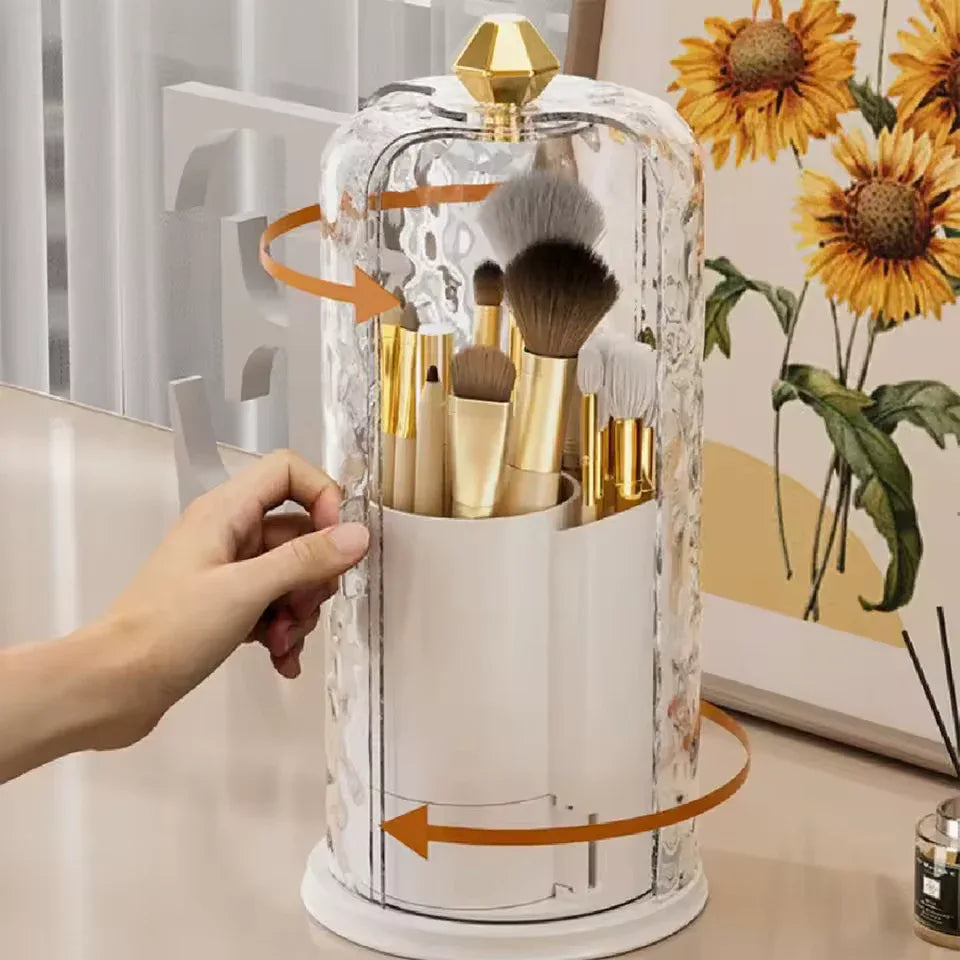 Rotating Makeup Brush Holder – Dustproof Transparent Organizer