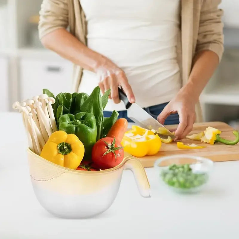 Double Layer Fruit Washing Basket & Rice Strainer
