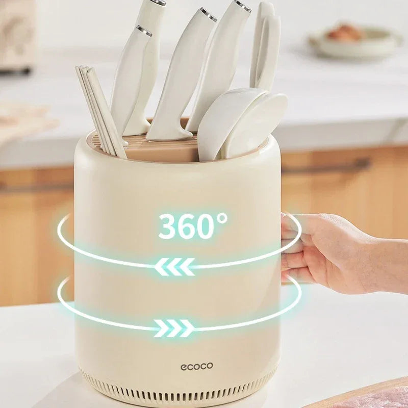 360° Rotating Kitchen Cutlery & Knife Holder Rack