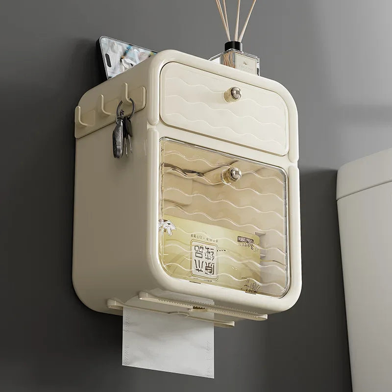 Wall Mounted Toilet Paper Holder with Storage Drawer