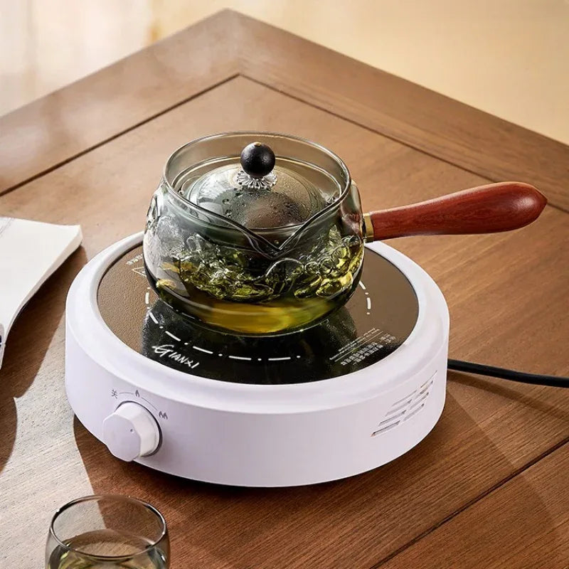 Side Handle Glass Teapot – High-Temperature Resistant Rotating Tea Filter Pot