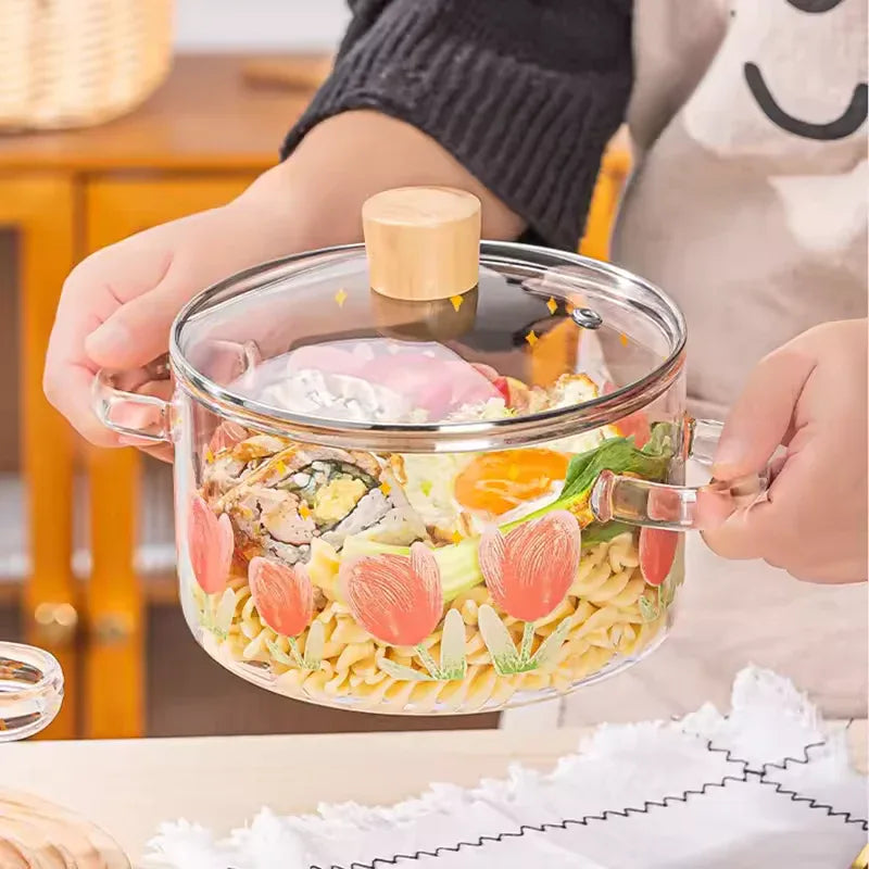 Printed High Borosilicate Glass Pot – Heat Resistant Cooking Bowl