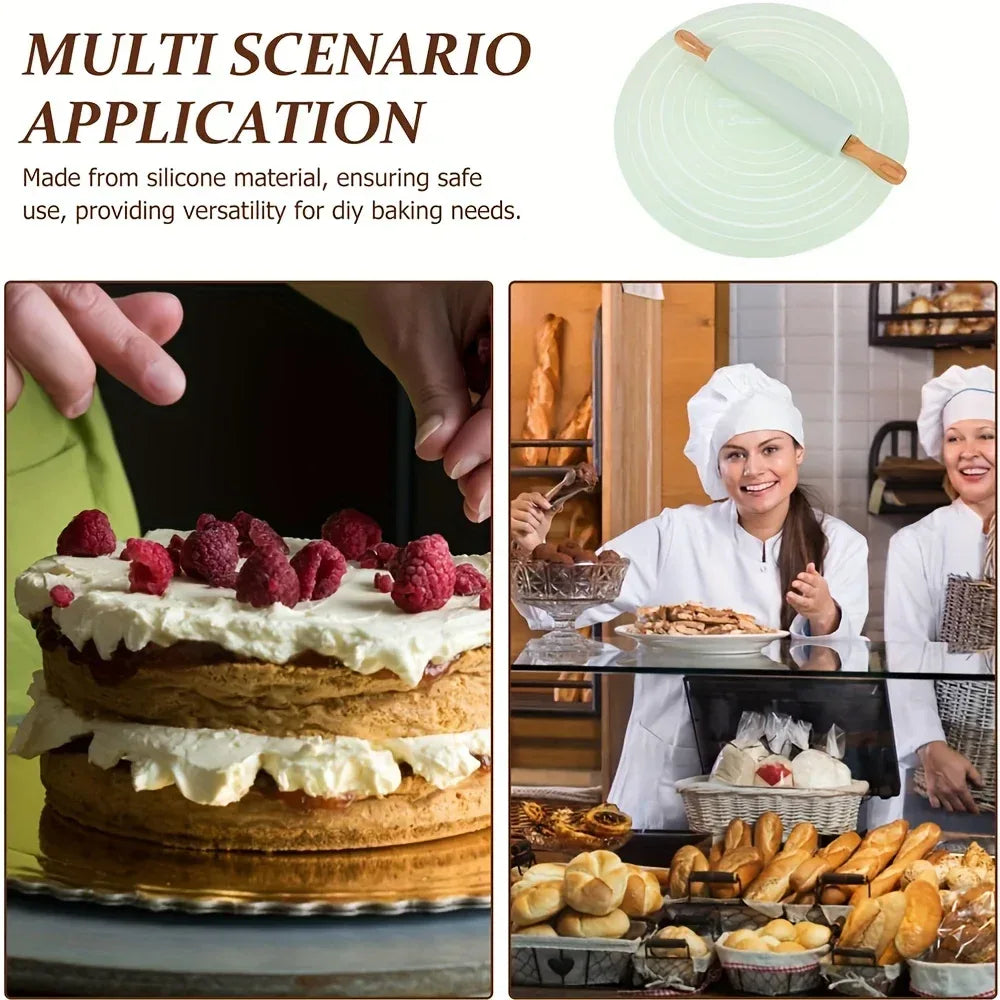Wooden Rolling Silicone Pin & Baking Mat Set