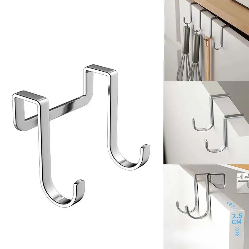 Pack of 3 Stainless Steel S-Shaped Over-Door Hooks – No Drilling Hangers