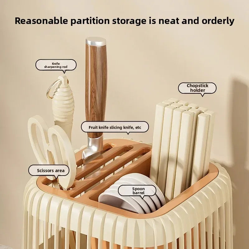 Rotating Knife & Utensil Storage Rack – Multi-Functional Organizer