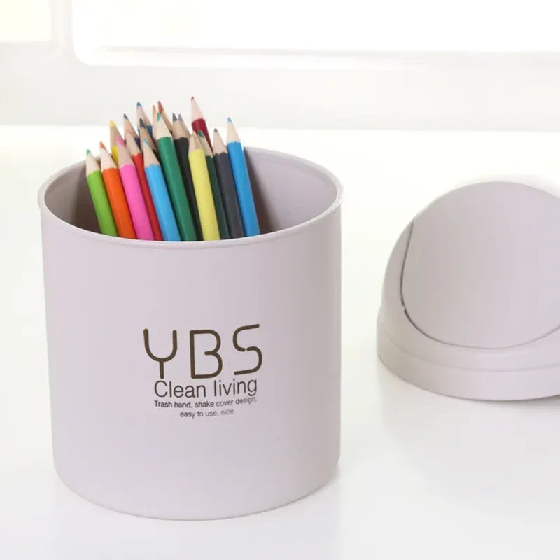 Mini Desktop Trash Can with Shake Cover – Plastic Dustbin for Home & Office