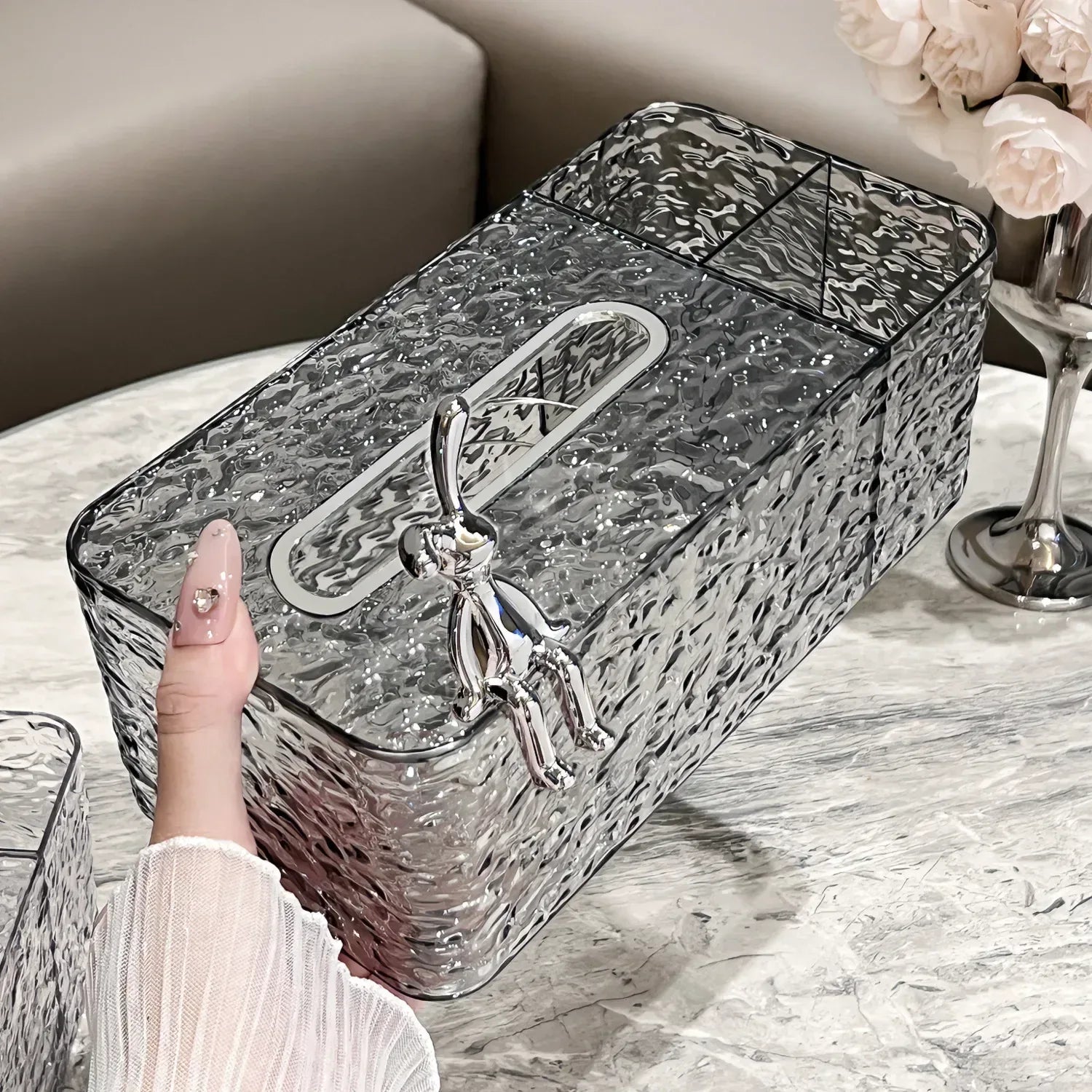 Glacier Luxury Tissue Box with Bunny – Elegant Decorative Tissue Holder