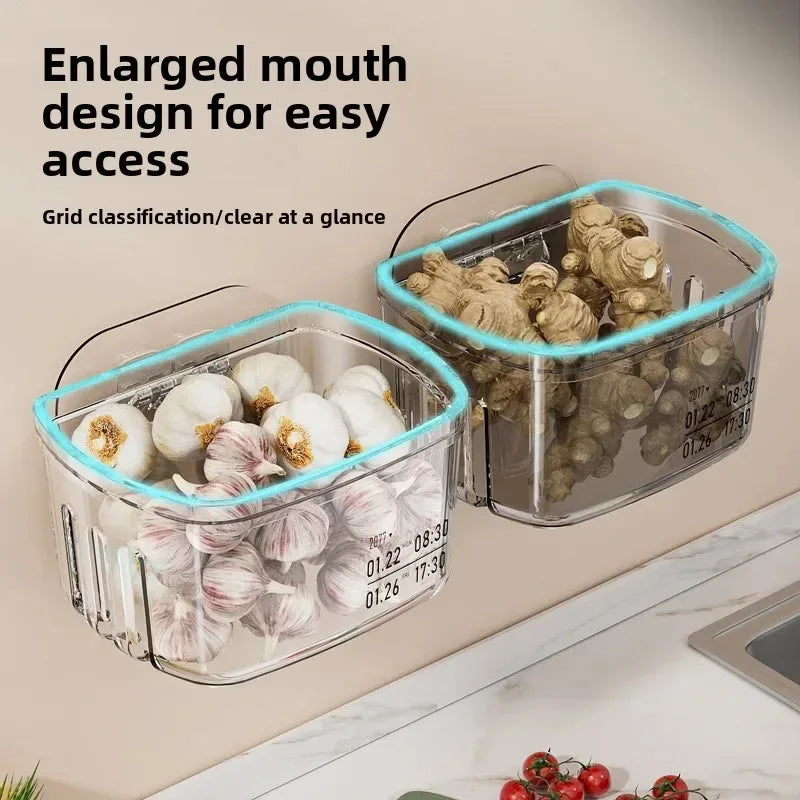Wall Mounted Onion & Garlic Storage Box – Transparent Kitchen Organizer