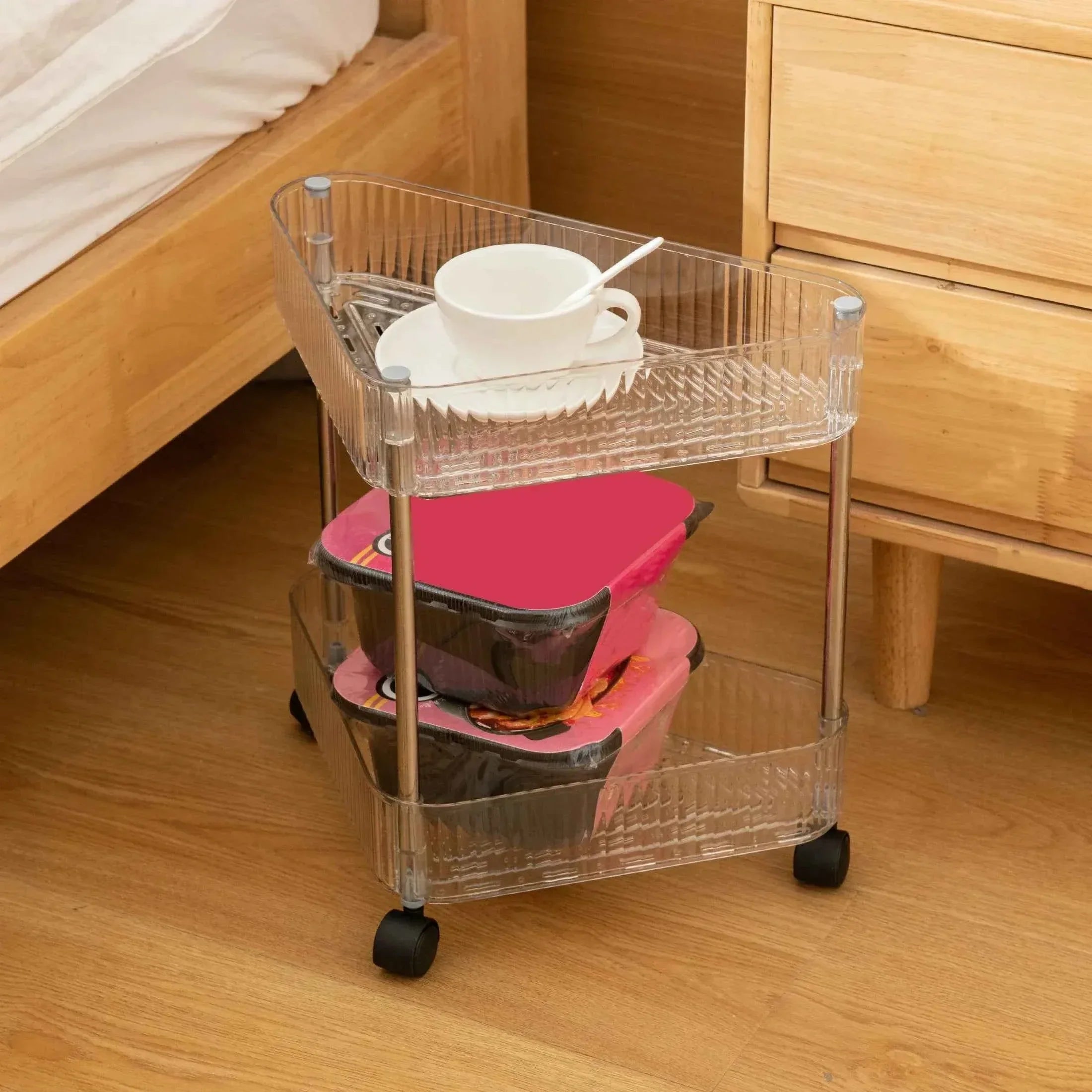 Acrylic Triangle Corner Trolley for Space-Saving Storage Solutions