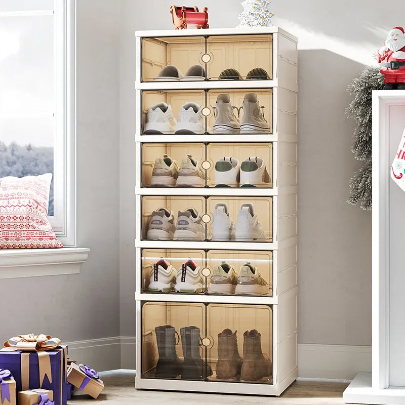 Foldable Shoe Cabinet Rack - No-Installation Transparent Storage Box