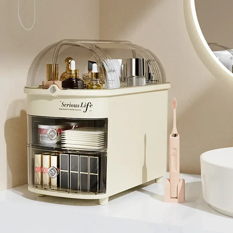 Large Capacity Cosmetics Storage Box with Dust Cover