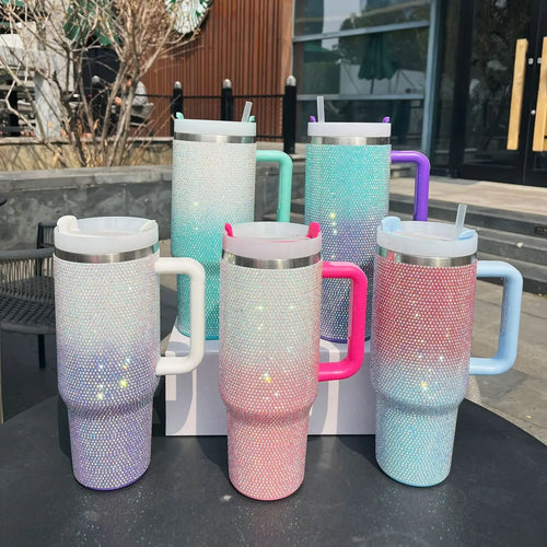 40oz Rhinestone Double Shade Tumbler with Handle (Random color)