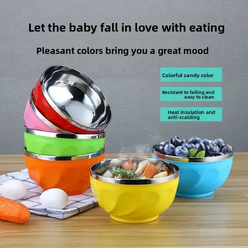 Colorful Stainless Steel Bowl – Heat-Resistant & Anti-Fall (each)