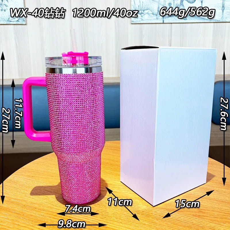 Premium 40oz Rhinestone Bling Tumbler with Handle (Random Color)