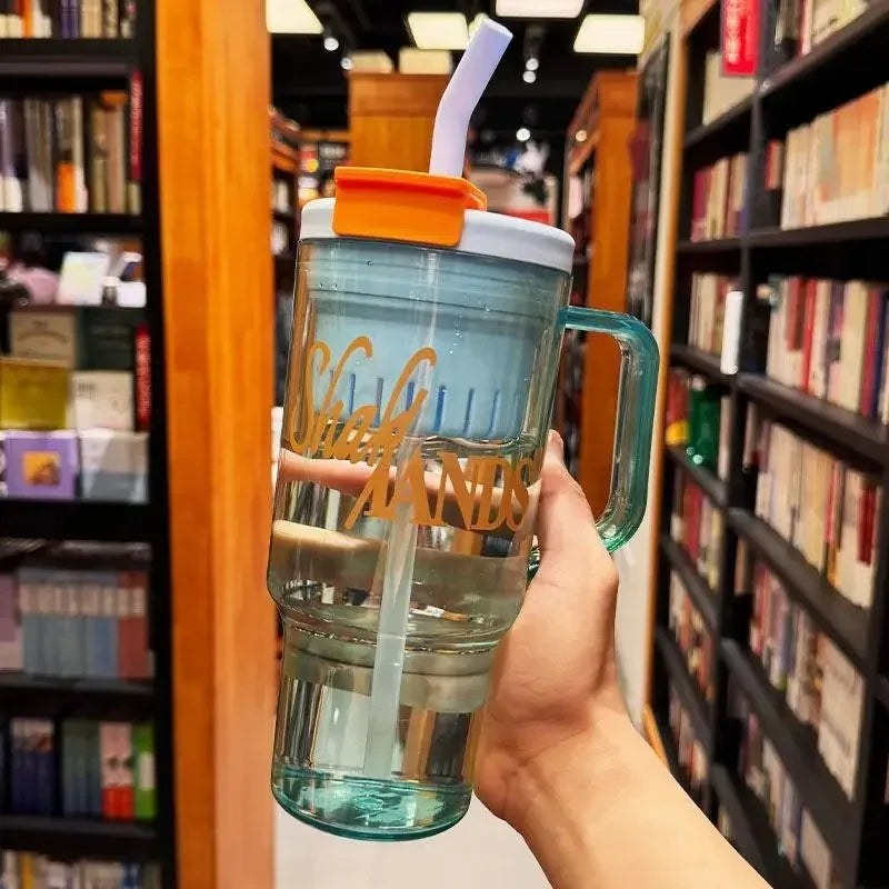 1200ml Large Capacity Water Bottle – Dual Straw Cup (Random Color)