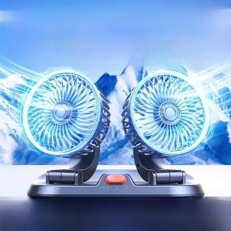 Dual Head 360° Car Cooling Fan 12V