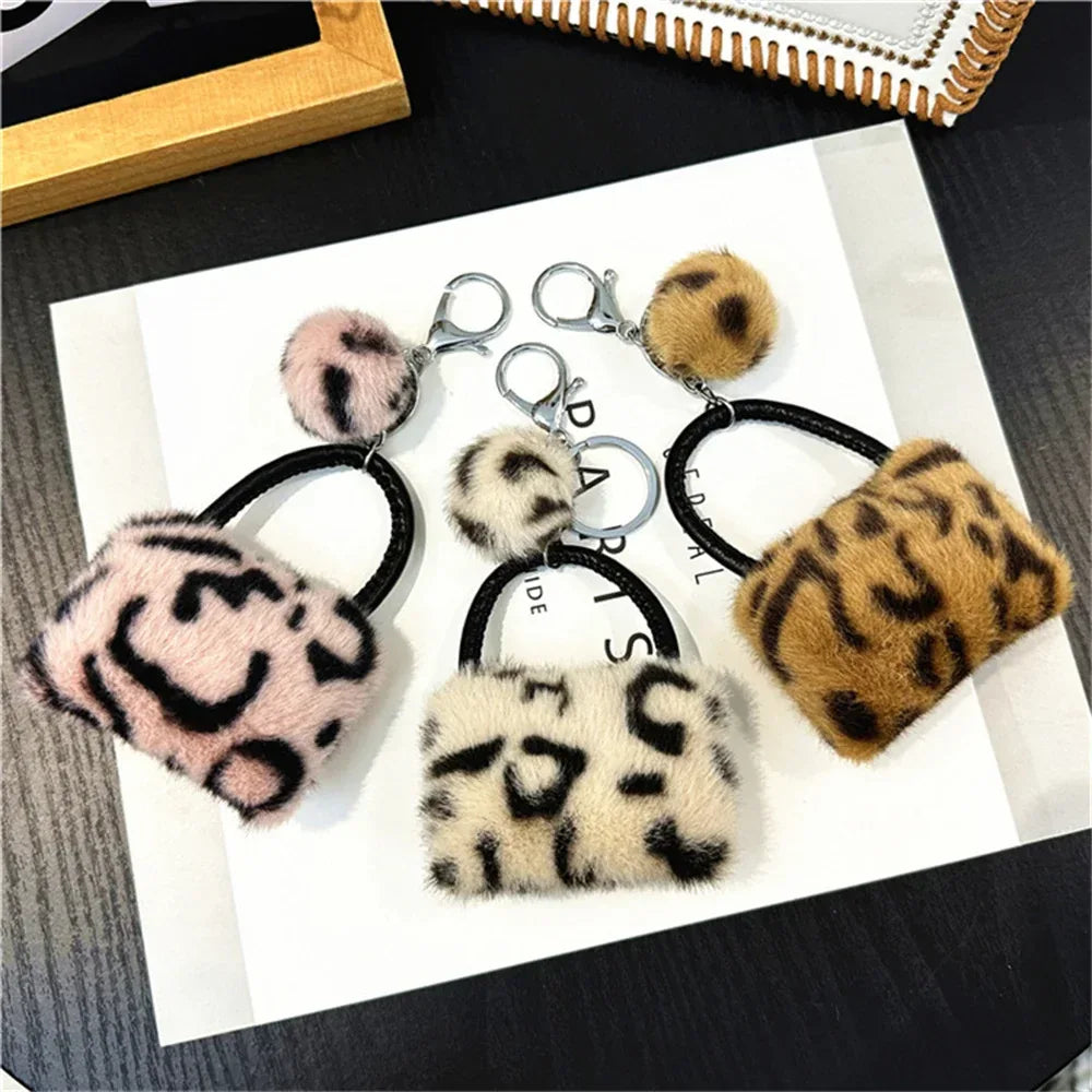 Leopard Plush Bag Pendant Keychain – Cute & Soft (Random Color)