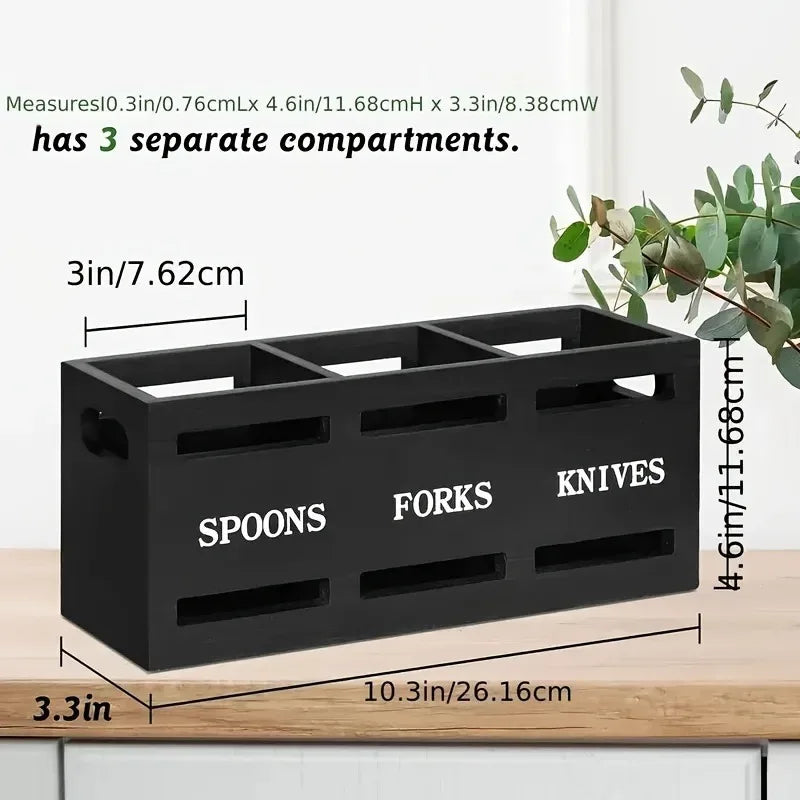 Wooden Cutlery Organizer Box – Multi-Compartment Storage