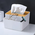 Plastic Tissue Box with Wooden Lid – Modern Home & Office Organizer