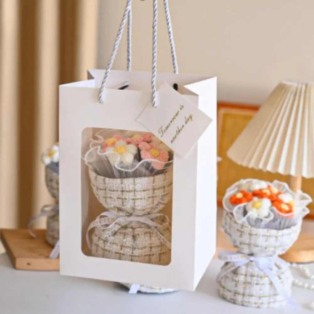 Wool Knitted Puff Flower Bouquet – Handmade Decor