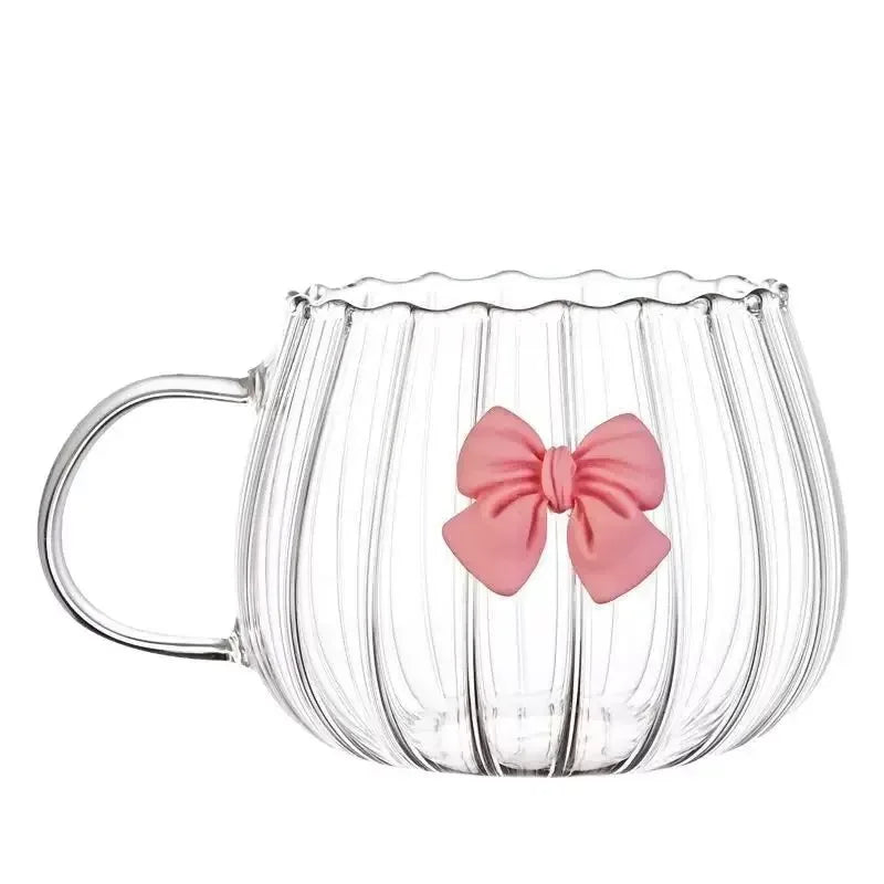 Modern Bow Design Glass Cup – Aesthetic Tea & Coffee Mug