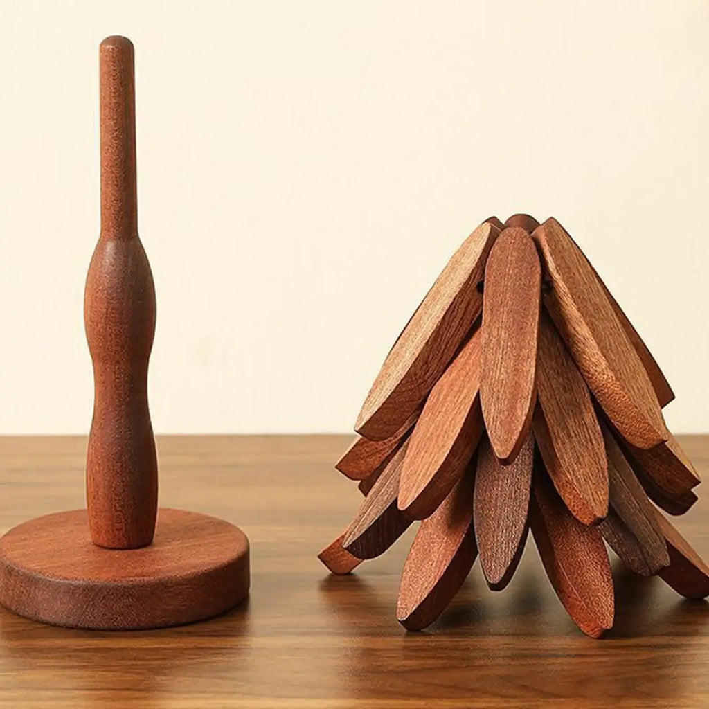Foldable Wooden Tree Trivet & Coaster Set – Heat-Resistant Table Protector