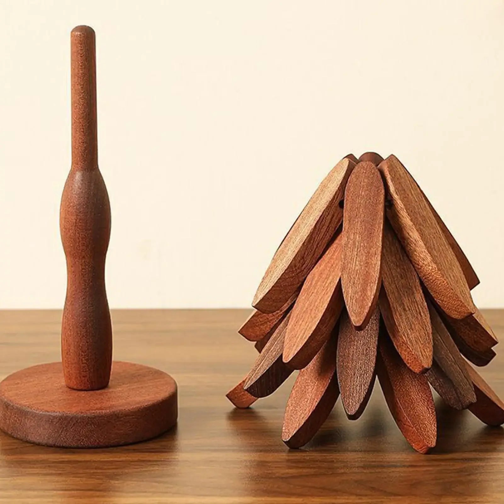 Foldable Wooden Tree Trivet & Coaster Set – Heat-Resistant Table Protector