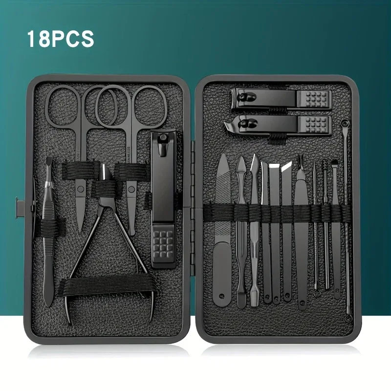 18 Pcs Black Nail Kit Box – Professional Manicure & Pedicure Set