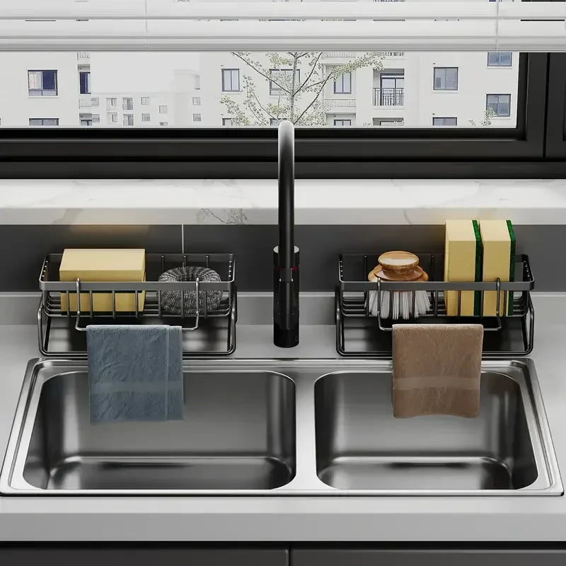 Punch-Free Kitchen Sink Storage Rack – Faucet Sponge Holder