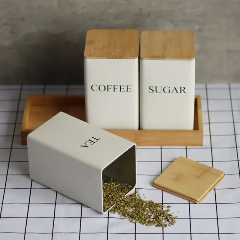 Bamboo Lid Iron Art Storage Box – Square Kitchen Jar