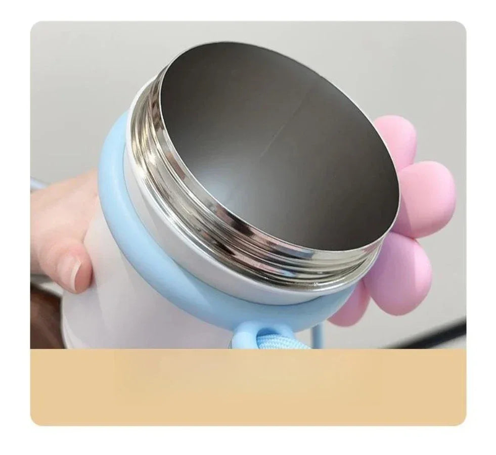 Cartoon Vacuum Straw Cup – Stainless Steel with Carry Rope