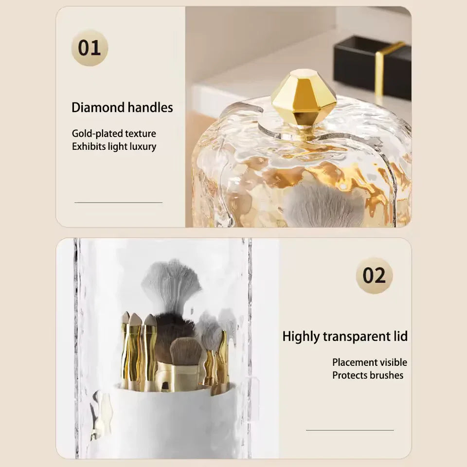 Rotating Makeup Brush Holder – Dustproof Transparent Organizer